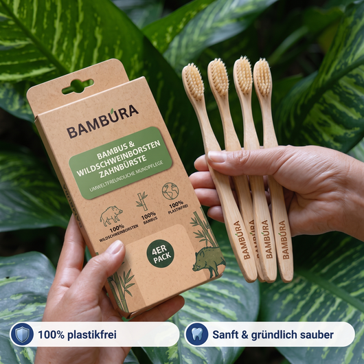 BAMBURA Wildschweinborsten & Bambus Zahnbürste (4SET)