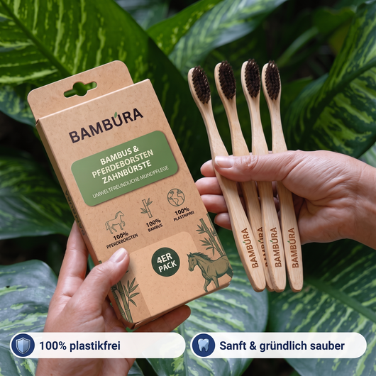 BAMBURA Pferdeborsten & Bambus Zahnbürste (4 SET)